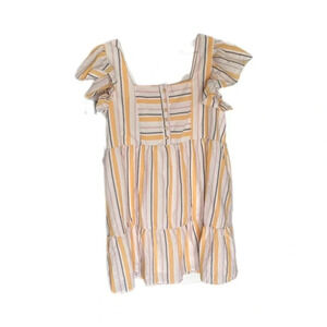UMGEE Ruffle Sleeve Yellow White Striped Cotton Baby Doll Dress Women’s Large